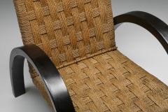 Art Deco Armchair with Ottoman Rush Seating 1940s - 1939279