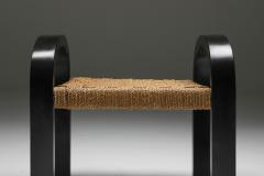 Art Deco Armchair with Ottoman Rush Seating 1940s - 1939281