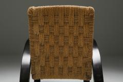 Art Deco Armchair with Ottoman Rush Seating 1940s - 1939286