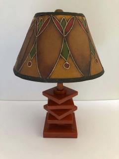 Art Deco Bakelite Catalin and Hand Decorated Shade Lamp - 1570930