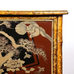 Art Deco Bamboo Cubist Red Black Geometric Detailed Gilt Chinoiserie Cabinet - 4654275