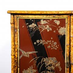 Art Deco Bamboo Cubist Red Black Geometric Detailed Gilt Chinoiserie Cabinet - 4654286