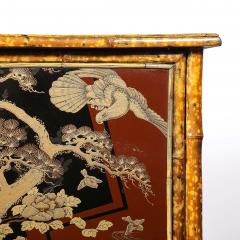 Art Deco Bamboo Cubist Red Black Geometric Detailed Gilt Chinoiserie Cabinet - 4654293