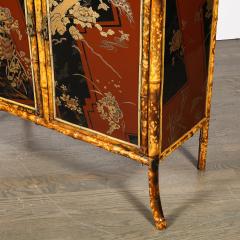 Art Deco Bamboo Cubist Red Black Geometric Detailed Gilt Chinoiserie Cabinet - 4654304