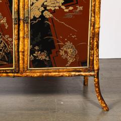 Art Deco Bamboo Cubist Red Black Geometric Detailed Gilt Chinoiserie Cabinet - 4654352