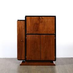 Art Deco Bar Cabinet in Book Matched Walnut with Black Lacquer Accents - 3352451