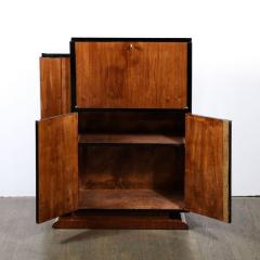 Art Deco Bar Cabinet in Book Matched Walnut with Black Lacquer Accents - 3352452