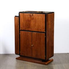 Art Deco Bar Cabinet in Book Matched Walnut with Black Lacquer Accents - 3352453
