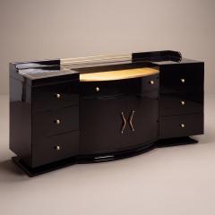 Art Deco Bar Cabinet in High Gloss Piano Black with Brass Hardware Gold Leaf - 4745692