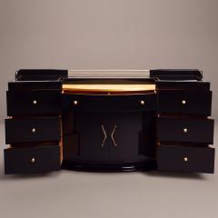 Art Deco Bar Cabinet in High Gloss Piano Black with Brass Hardware Gold Leaf - 4745693