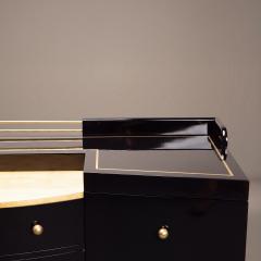Art Deco Bar Cabinet in High Gloss Piano Black with Brass Hardware Gold Leaf - 4745698
