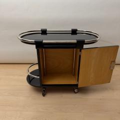 Art Deco Bar Cart Black Lacquer Chrome Maple France circa 1930 - 4802956