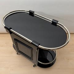 Art Deco Bar Cart Black Lacquer Chrome Maple France circa 1930 - 4802959