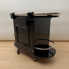 Art Deco Bar Cart Black Lacquer Chrome Maple France circa 1930 - 4802960