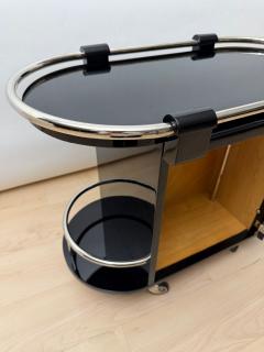 Art Deco Bar Cart Black Lacquer Chrome Maple France circa 1930 - 4802962
