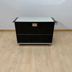 Art Deco Bar Cart Black Lacquer Mahogany Mirrors Chrome France circa 1930 - 4346252