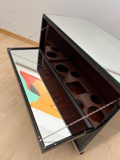 Art Deco Bar Cart Black Lacquer Mahogany Mirrors Chrome France circa 1930 - 4346257
