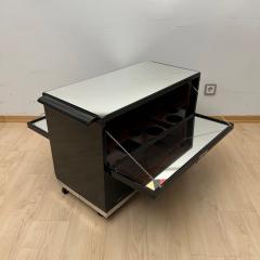 Art Deco Bar Cart Black Lacquer Mahogany Mirrors Chrome France circa 1930 - 4346258