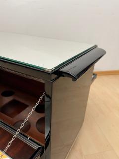 Art Deco Bar Cart Black Lacquer Mahogany Mirrors Chrome France circa 1930 - 4346259