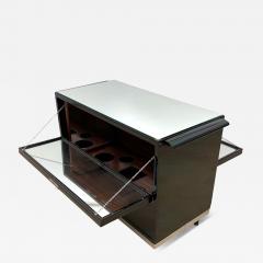 Art Deco Bar Cart Black Lacquer Mahogany Mirrors Chrome France circa 1930 - 4351085
