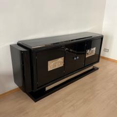 Art Deco Bar Sideboard Black Lacquer Chromed Lion Appliqu s France circa 1930 - 4248241