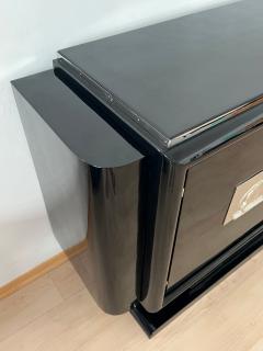 Art Deco Bar Sideboard Black Lacquer Chromed Lion Appliqu s France circa 1930 - 4248245