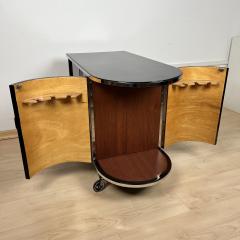 Art Deco Bar Trolley Black Lacquer Mahogany Chrome France circa 1930 - 3913598