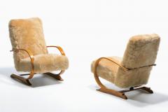 Art Deco Bentwood Lounge Chairs in New Golden Palomino Sheepskin Hides c 1930 - 4455269