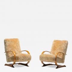 Art Deco Bentwood Lounge Chairs in New Golden Palomino Sheepskin Hides c 1930 - 4455349