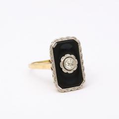 Art Deco Bi Color Gold Black Onyx and Diamond Ring - 3352919