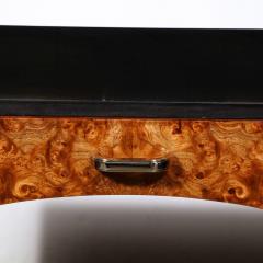 Art Deco Book Matched Burled Chrome Pulls Fluted Back Walnut Desk - 3276362