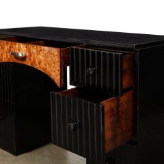 Art Deco Book Matched Burled Chrome Pulls Fluted Back Walnut Desk - 3276600
