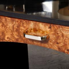 Art Deco Book Matched Burled Chrome Pulls Fluted Back Walnut Desk - 3276613