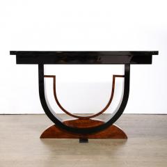 Art Deco Book Matched Burled Walnut Sculptural Black Lacquered Console Table - 3276037