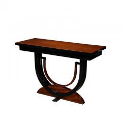 Art Deco Book Matched Burled Walnut Sculptural Black Lacquered Console Table - 3276040
