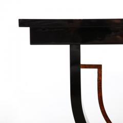 Art Deco Book Matched Burled Walnut Sculptural Black Lacquered Console Table - 3276125