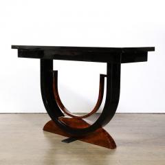 Art Deco Book Matched Burled Walnut Sculptural Black Lacquered Console Table - 3276127