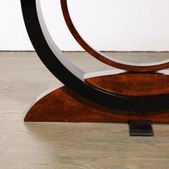 Art Deco Book Matched Burled Walnut Sculptural Black Lacquered Console Table - 3276129