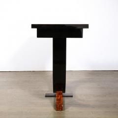 Art Deco Book Matched Burled Walnut Sculptural Black Lacquered Console Table - 3276135