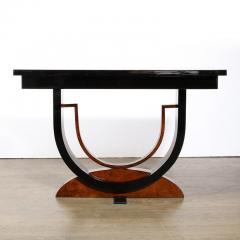 Art Deco Book Matched Burled Walnut Sculptural Black Lacquered Console Table - 3276177