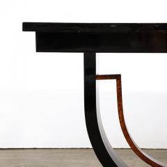 Art Deco Book Matched Burled Walnut Sculptural Black Lacquered Console Table - 3276180