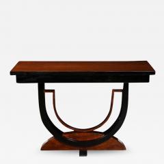 Art Deco Book Matched Burled Walnut Sculptural Black Lacquered Console Table - 3281347