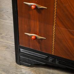 Art Deco Book Matched Walnut Black Lacquer Detailed Chest w Bakelite Pulls - 4465793