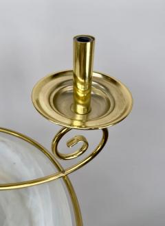 Art Deco Brass Chandelier with White Milk Frosted Glass Bottom Bowl 6 Arms - 3850756