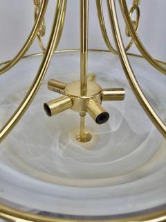 Art Deco Brass Chandelier with White Milk Frosted Glass Bottom Bowl 6 Arms - 3850758