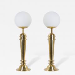 Art Deco Brass Lamps with Frosted Glass Globes A Pair - 444652