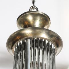 Art Deco Brass Petitot Chandelier w Glass Rods Opalescent Glass Shades - 4745525
