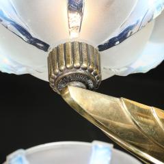 Art Deco Brass Petitot Chandelier w Glass Rods Opalescent Glass Shades - 4745528