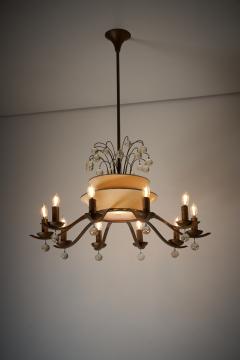 Art Deco Brass and Glass Ten Arm Chandelier with Glass Beads - 4510452