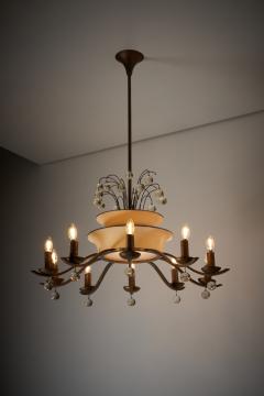Art Deco Brass and Glass Ten Arm Chandelier with Glass Beads - 4510455